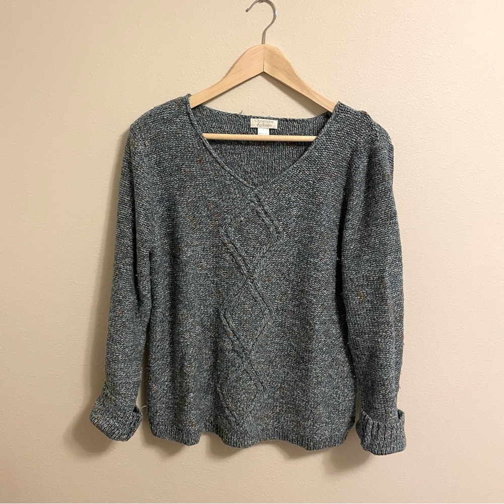 Christopher & Banks - Blue Cable Knit V-Neck Sweater - Cozy Pullover - Size L